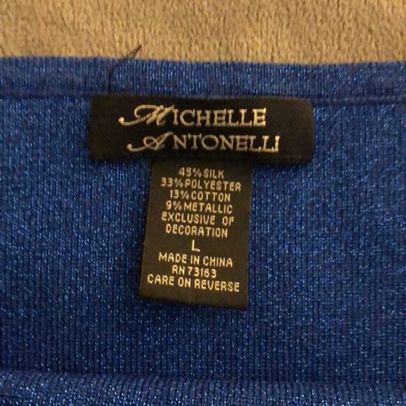Michelle Antonelli 2pc Blue Sparkle Knit Top Set Woman Size Large Embellished - Picture 11 of 13